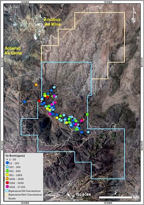 Figure 1 Esperanza Rock Geochemistry and Concession Map