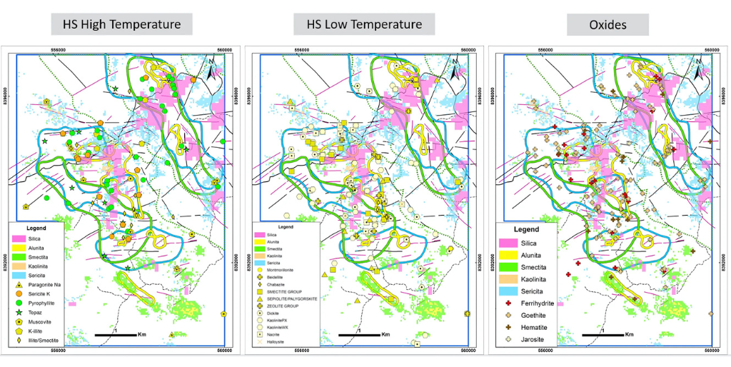 Figure 2: Au, Cu-Mo Targets, Aster and Terraspec Alteration Minerals